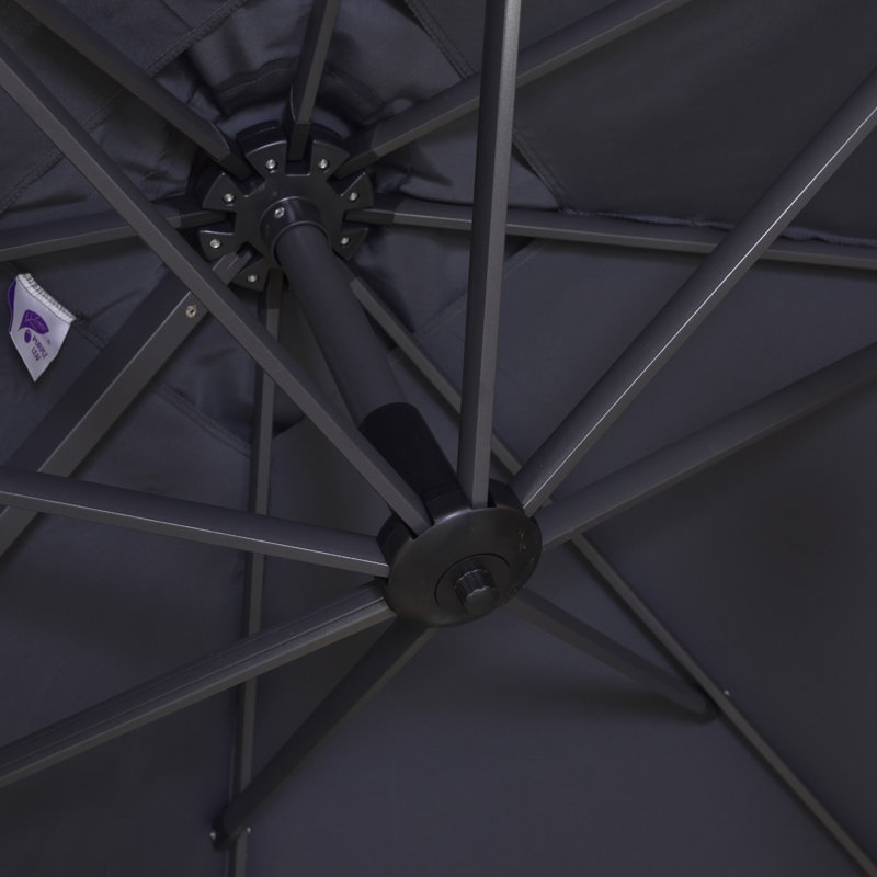 Parasol carré en porte-à-faux 9 pi gris moyen avec base et rotation à 360 degrés, gris