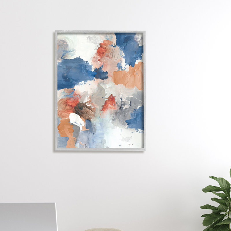 " Contrasting Blue Blush Tone Abstract Busy Arrangement ", Farmhouse Grey Framed Giclee, 20" H x 16" W x 1.5" D