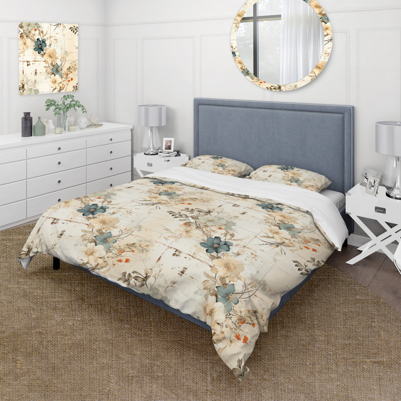 Ensemble de housse de couette Beige Vintage Countryhouse Flower Harmony III, Housse de couette pour très grand lit et 2 très
