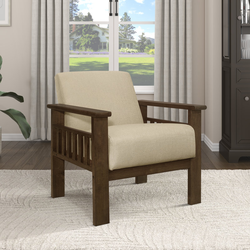 Fauteuil d'appoint moderne de style Mid-Century 29,5 po Bertolt avec revêtement en tissu texturé, structure en bois d'hévéa massif, ressorts en mousse sur les ressorts ensachés