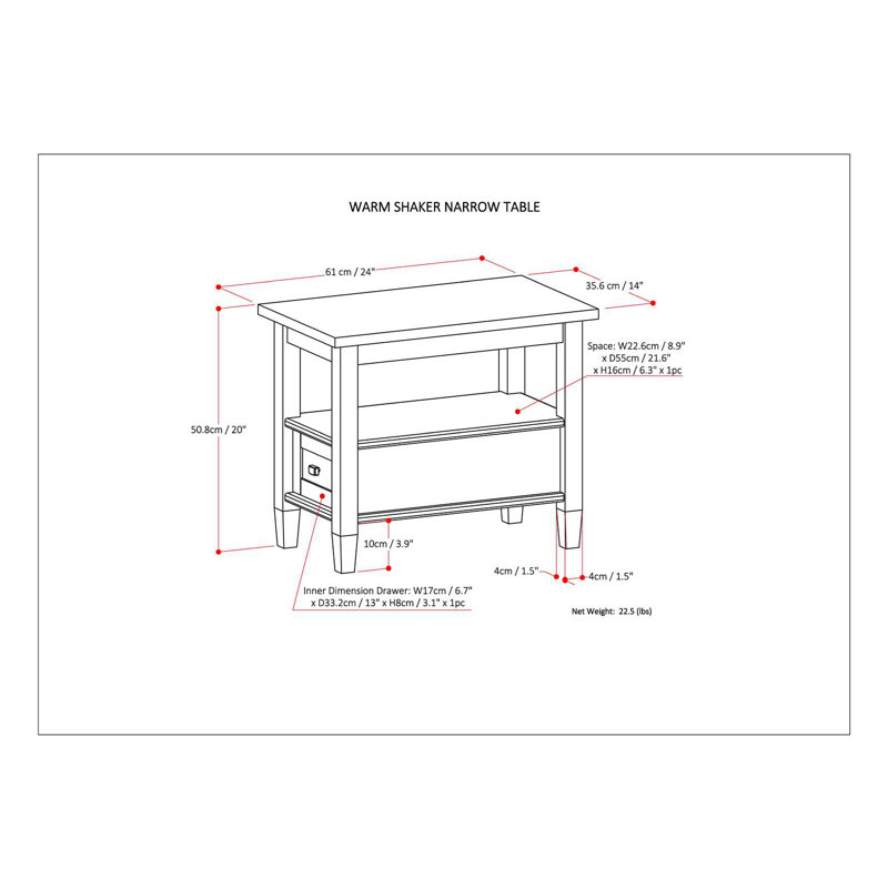 Warm Shaker Solid Wood End Table with Storage Drawer, White, 20" H x 14" W x 24" D