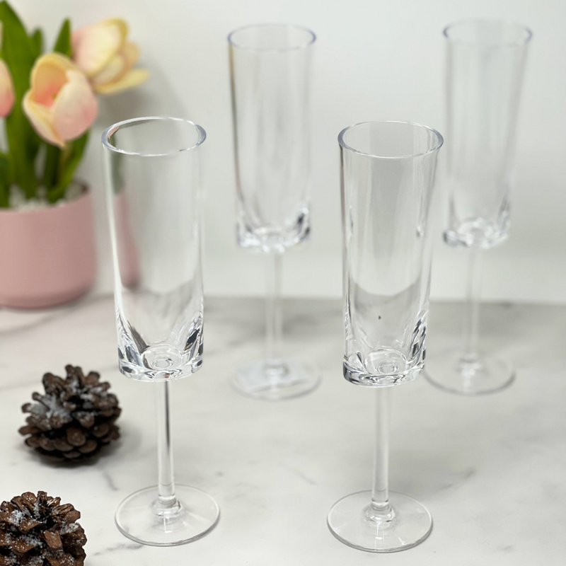 Ensemble de 4 flûtes à champagne ovales en plastique ovales Halo, 4 verres à champagne en plastique incassables