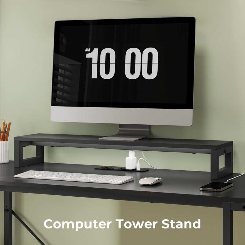 U-shaped Computer Desk With Pegboard and 4 Hooks Led Lights, Black