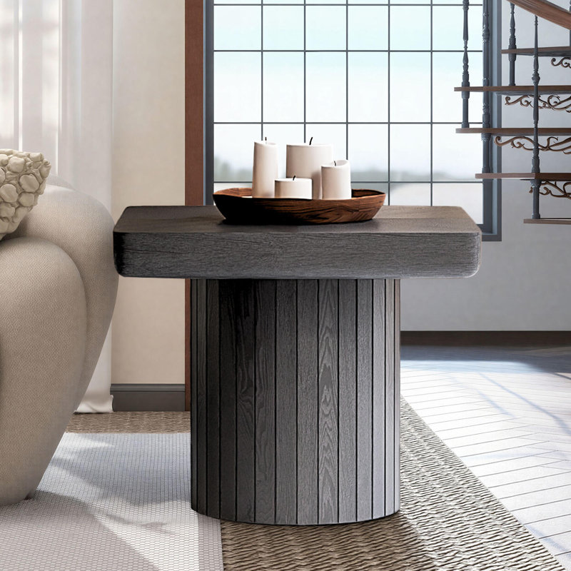 Table basse carrée 23,6 po avec plateau et base cylindrique