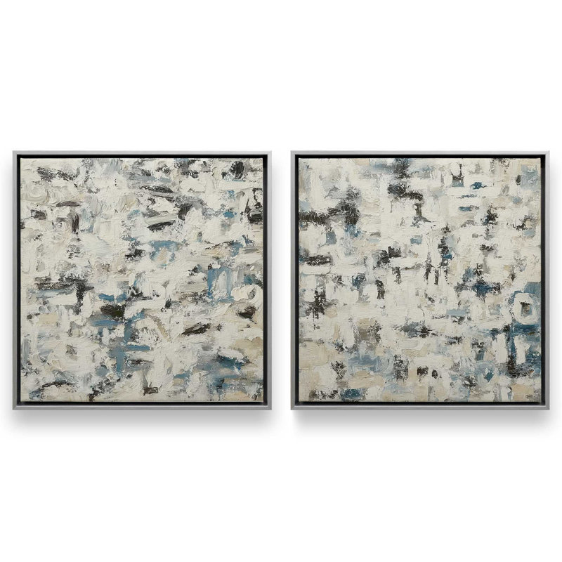 Ensemble de 2 imprimés Whispered Layers, 16 po x 16 po, Cadre flottant en chrome poli