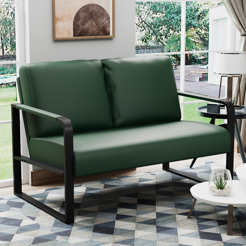 Azita 49'' Faux Leather Loveseat, Green, Black