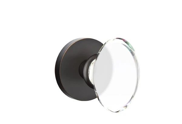 Ensemble de mortaise intérieure Emtek avec rosette à disque et poignée en verre Hampton (droite), Bronze frotté à l'huile