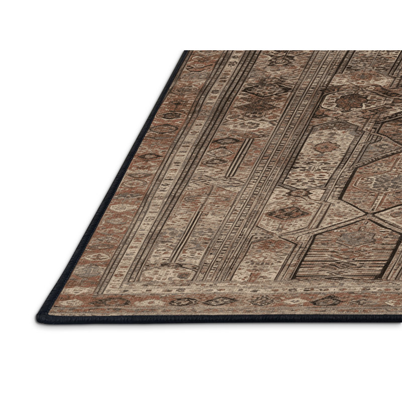 Machine Washable Persian Brown Area Rug, Rectangle 7' x 9'