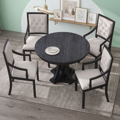 Retro 5-Piece Extendable Round Dining Table Set with Armchairs