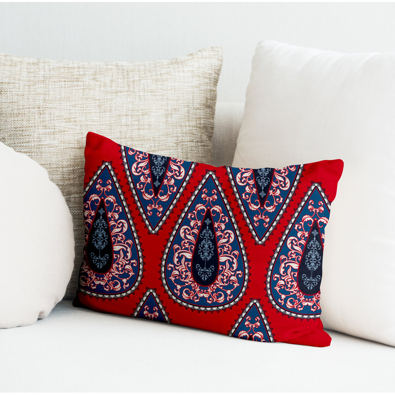 Paisley Outdoor Reversible Throw Pillow, Red