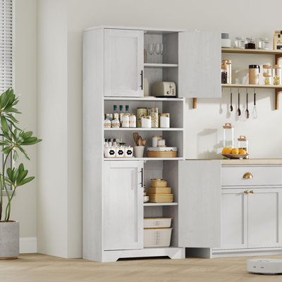 Armoire de rangement haute de 67 po avec 4 portes et tablettes réglables, armoire de salle de bain autoportante pour cuisine, salon, bureau