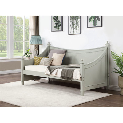 Finition gris clair de style transitionnel, moulure de lit de jour simple, conception d'affiche prête pour le matelas avec fleurons, structure en bois massif