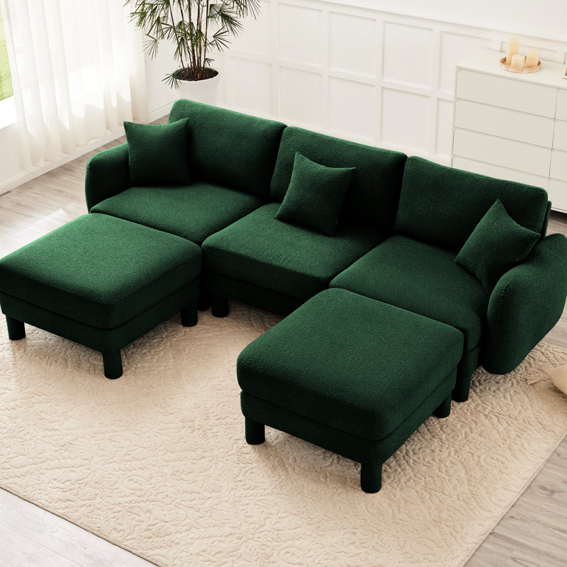 Canapé modulaire en U à 3 boucles avec 2 tabourets distinctifs, 2 repose-pieds et pieds cylindriques, convient aux petites salles de cinéma