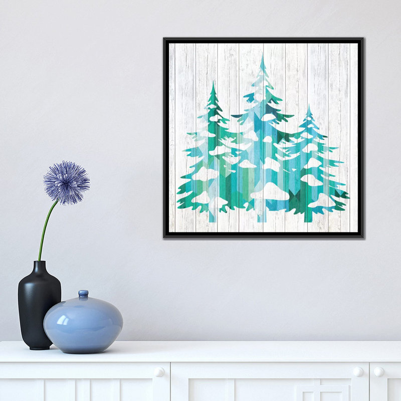 «Snowfall Pines» par 5by5collective, impression sur toile tendue, H 18 po x l 18 po x P 1,5 po, Toile avec cadre noir