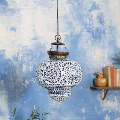 Glass Mosaic and Metal Pendant Lamp
