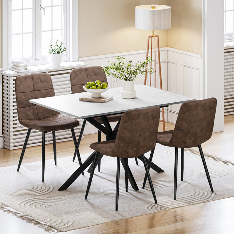 4 - Person Drop Leaf Dining Set, White, Brown