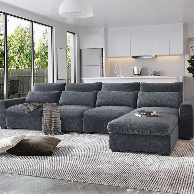 Grand canapé modulaire rembourré en forme de L et canapé convertible Modern