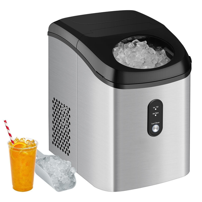 Silver Portable Countertop Nugget Ice Maker with Self-Cleaning