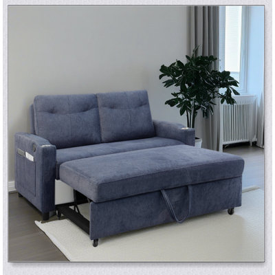 Modern Velvet Loveseat Sofa Pullout Bed with Toss Pillows and Pockets for Small Spaces