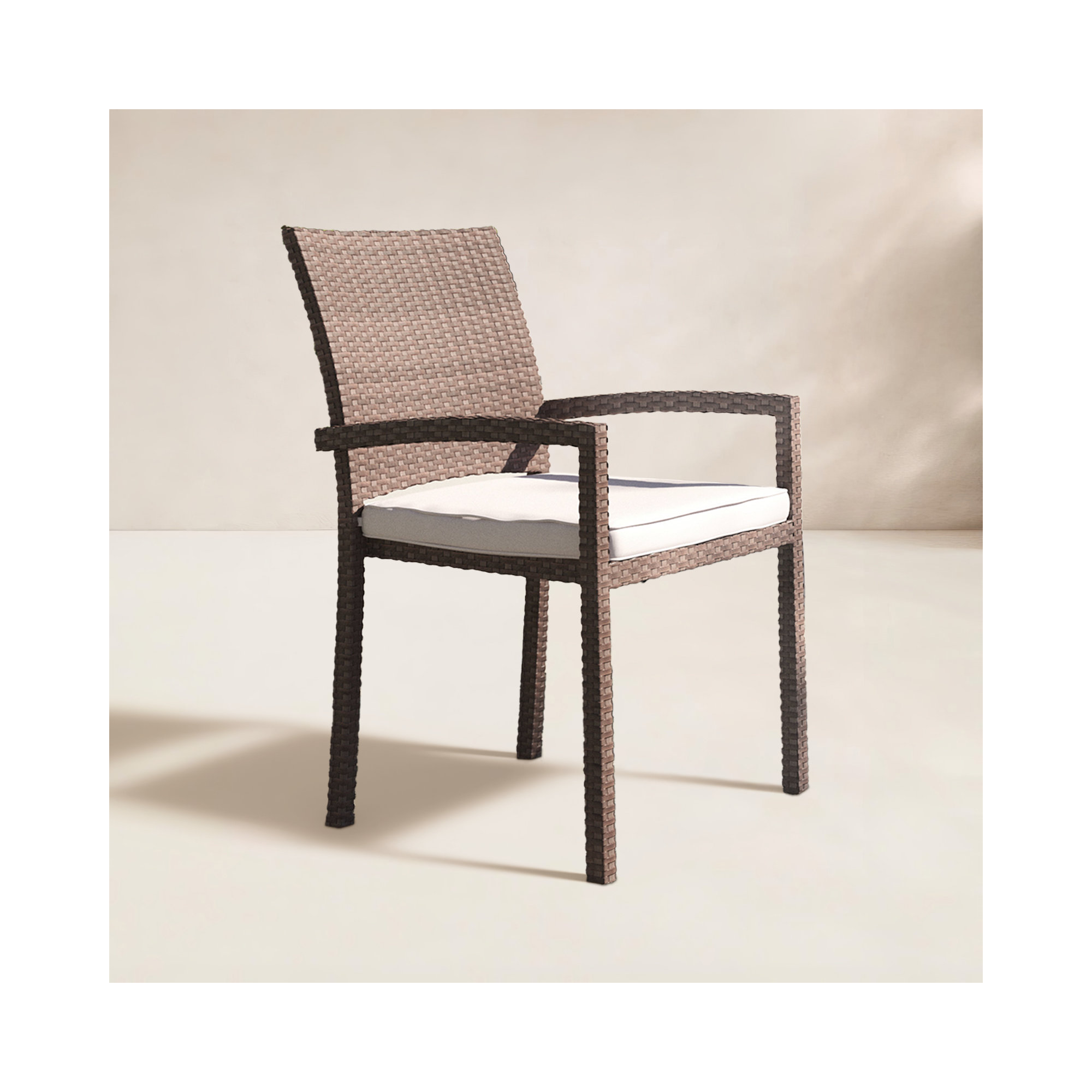 Alyisa Wicker Premium All-Weather Wicker Outdoor Stacking Dining Armchair with Cushion, Brown