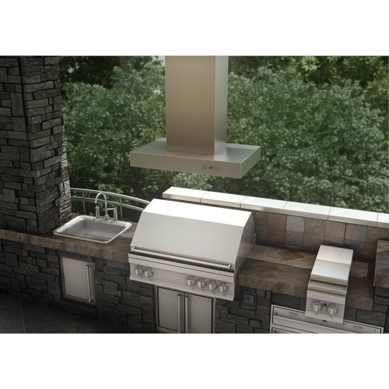 42" Professional 700 CFM Ducted Island Range Hood in Brushed Stainless Steel, 42"