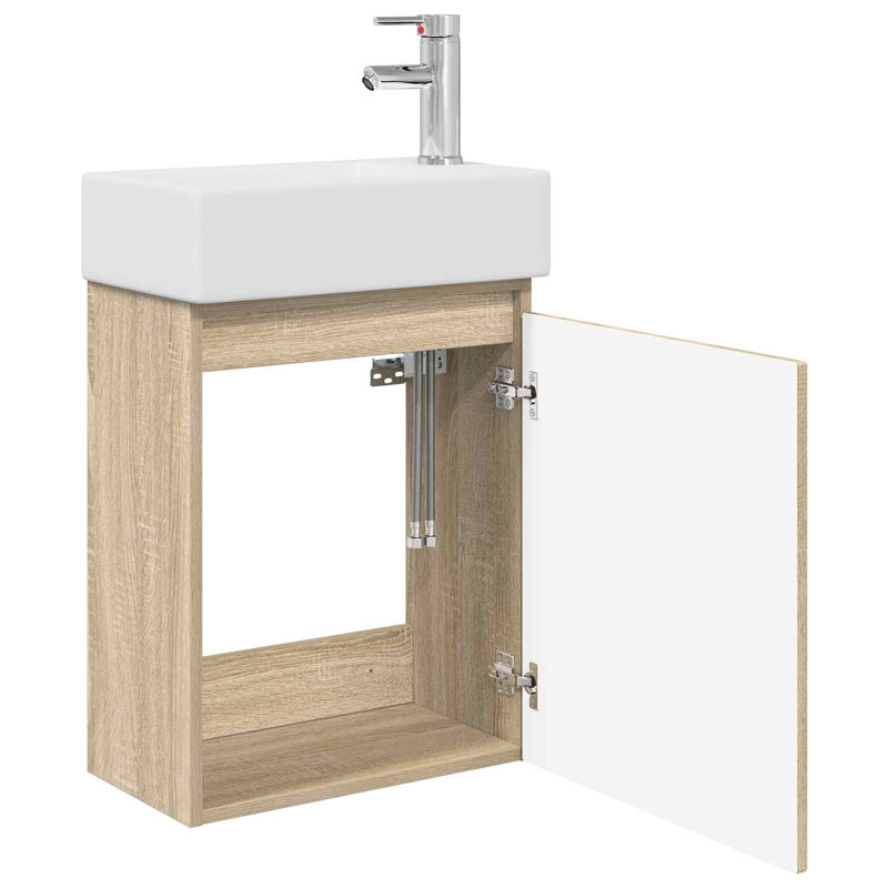 Single Bathroom Vanity with Ceramic Basin, Sonoma Oak