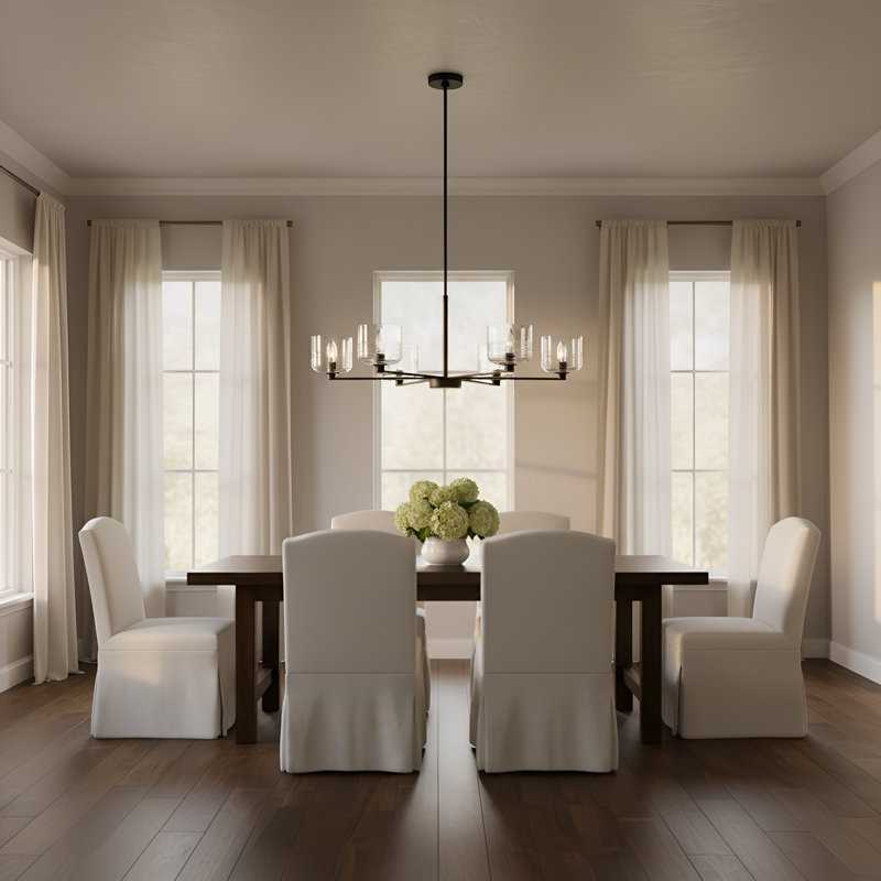 Lochdale Dining Room Chandelier With Clear Ribbed Shade, 6 Lights, Midnight Black, 10.25" H x 33.875" W x 33.875" D