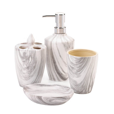Marble Printed Bath Accessory Set | 4-Piece Vanity Kit