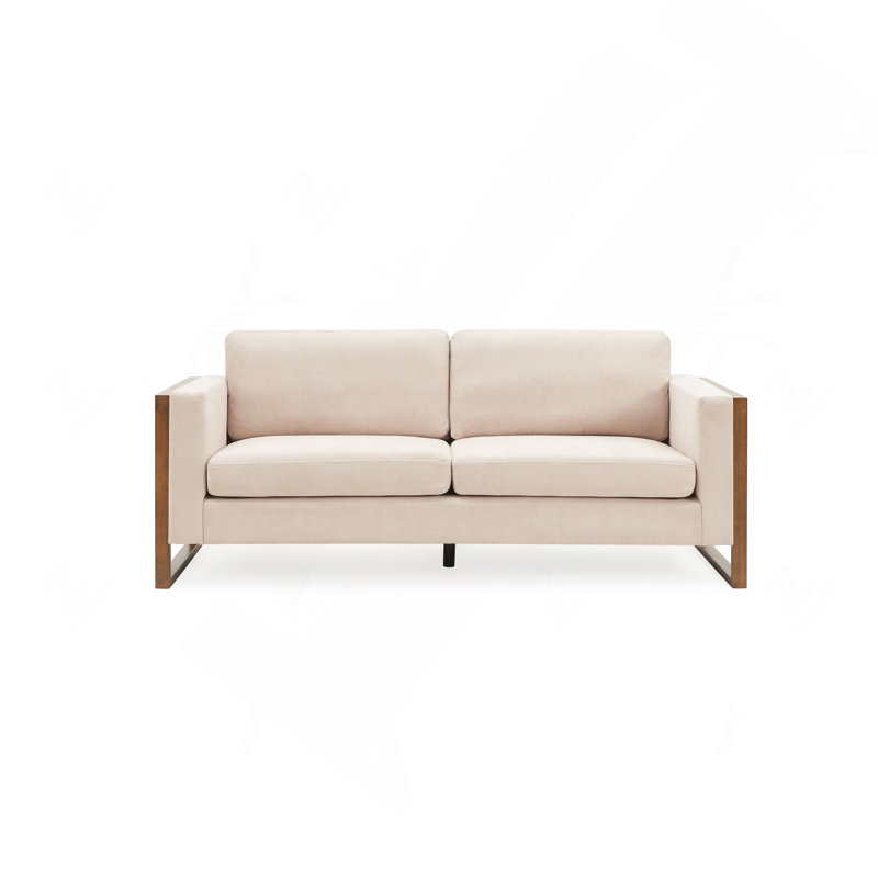 Canapé moderne 3 places rembourré de 200 cm avec pieds en bois massif pour salon et chambre, Tissu taupe, Brun