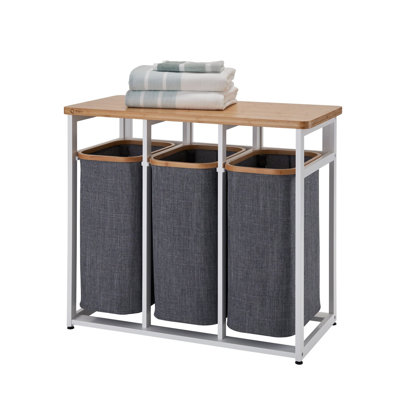 TRINITY 36 in. H x 30.7 in. H in. x 17.3 in. H Wood (Bamboo) 3-Bag Laundry Sorter