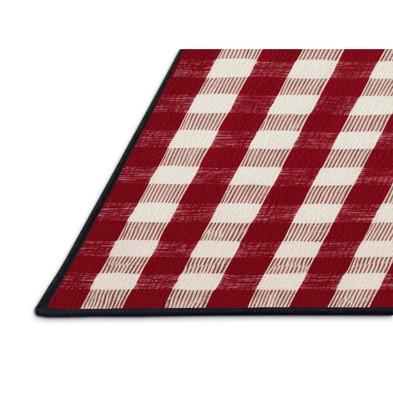 Washable Gingham Checks Farm Area Rug, Square 7'
