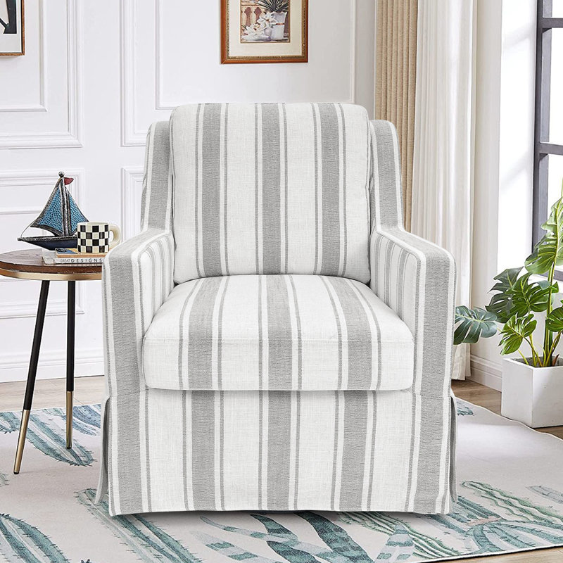 Serena Striped Slipcover Swivel Accent Chair, White/Gray