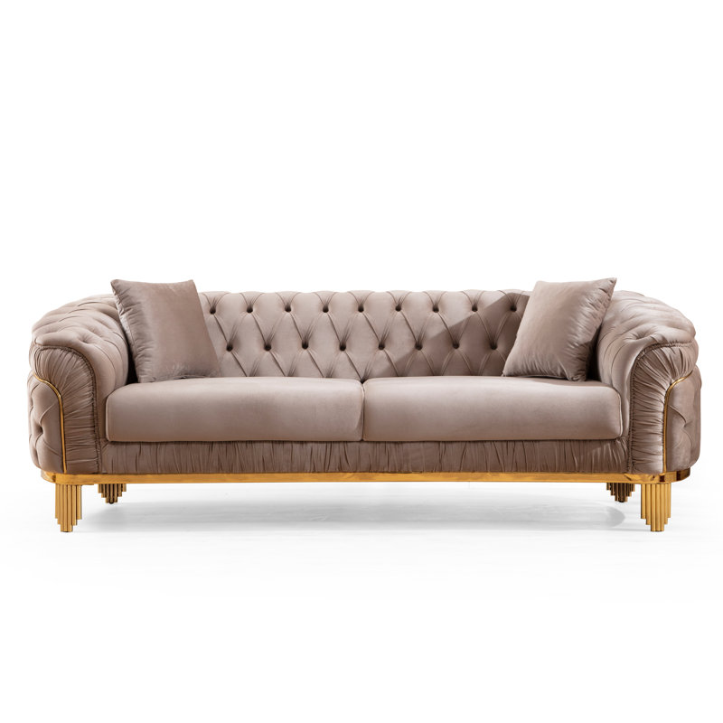 Valorie 92'' Velvet Sofa, Taupe Velvet