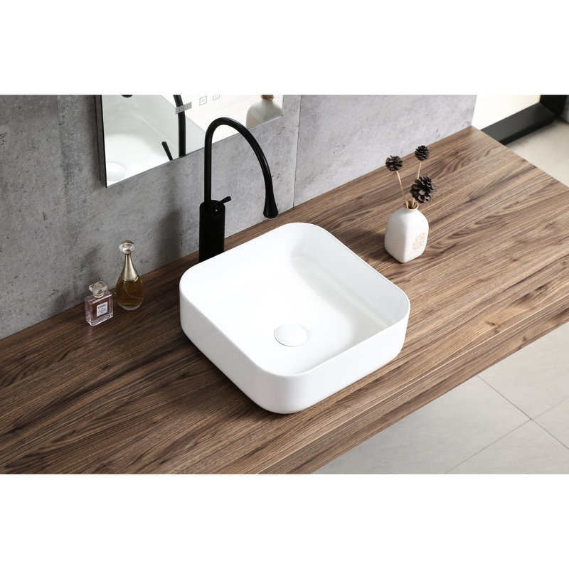 Lavabo de comptoir en céramique pour salle de bain - Lavabo blanc, élégant et contemporain blanc aux taches, luminaire pratique