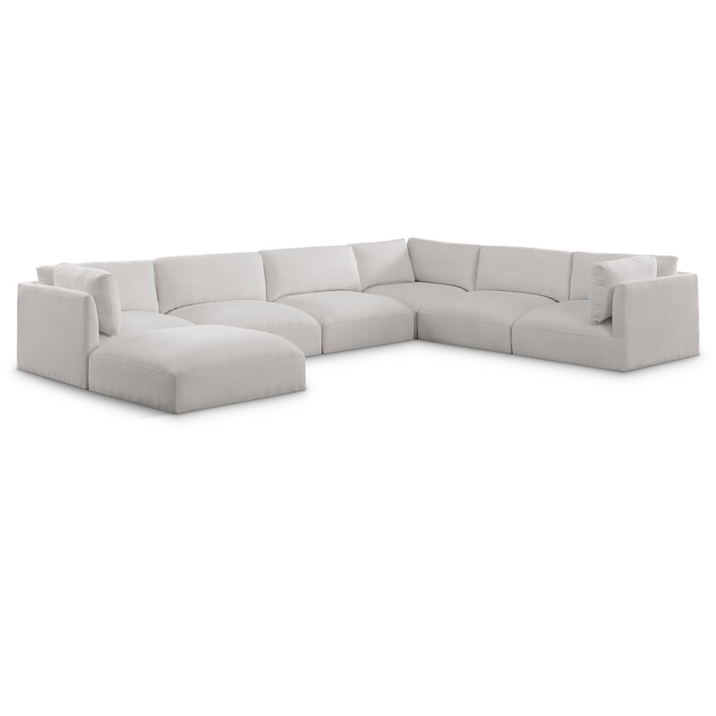 Ivyana Upholstered U-Shaped Sectional Reversible, Cream Polyester Fabric