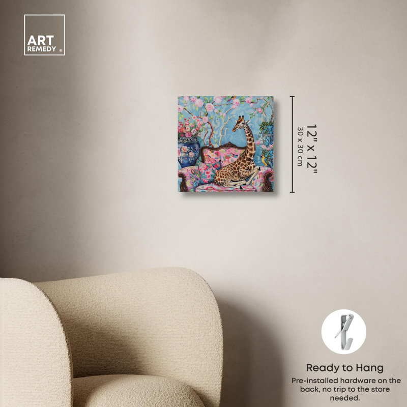 «Lounging Giraffe Canvas» par Art Remedy, Toile tendue, H 12 po x l 12 po