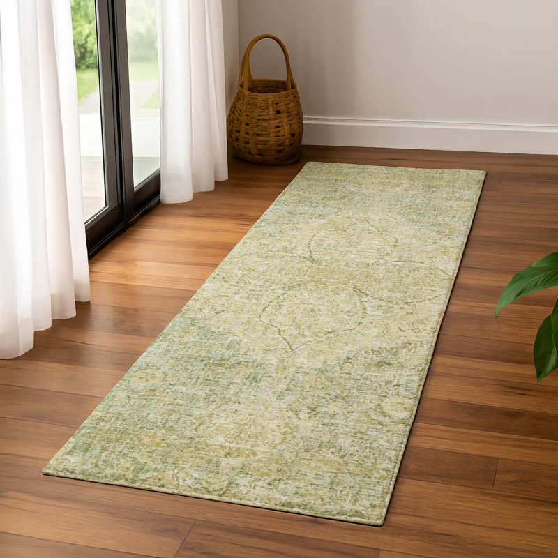 Premium Machine Washable Mayfield AMF2136 global Rug, 2'3" x 7'6" Runner, Sage