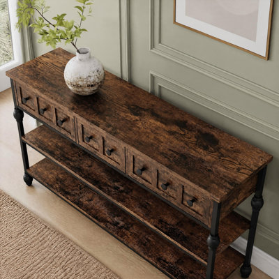 53" Console Sofa Table w/ 3 Drawers,3 Tiers Industrial Wood Entryway Sofa Table w/ Metal Frame, Narrow Long Behind Couch Table,Hallway Table