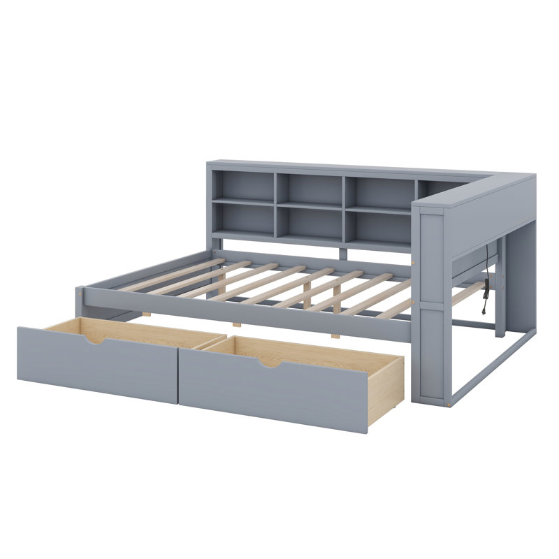 Lit avec rangement Bacil, Double, gris