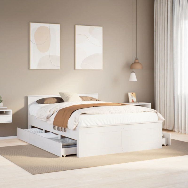 Heinle Solid Wood Storage Bed, Kingsize (5'), White