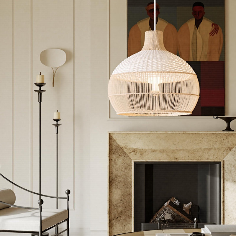 Ajshe 1 - Light Rattan Teardrop Pendant, 70" H x 19.68" W x 19.68" D