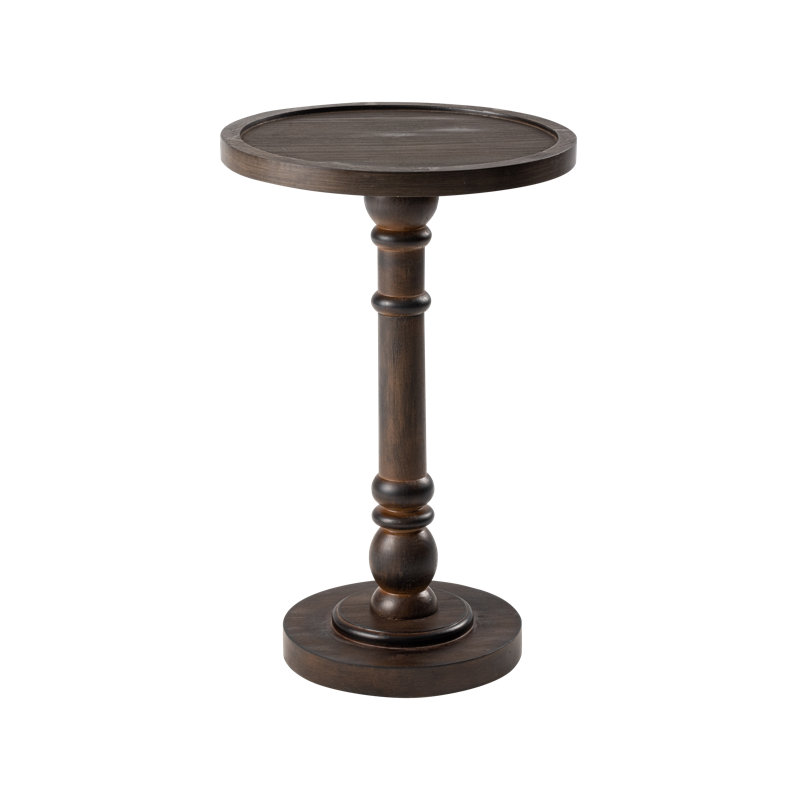 Espresso Round Wood Pedestal Tray Top End Table