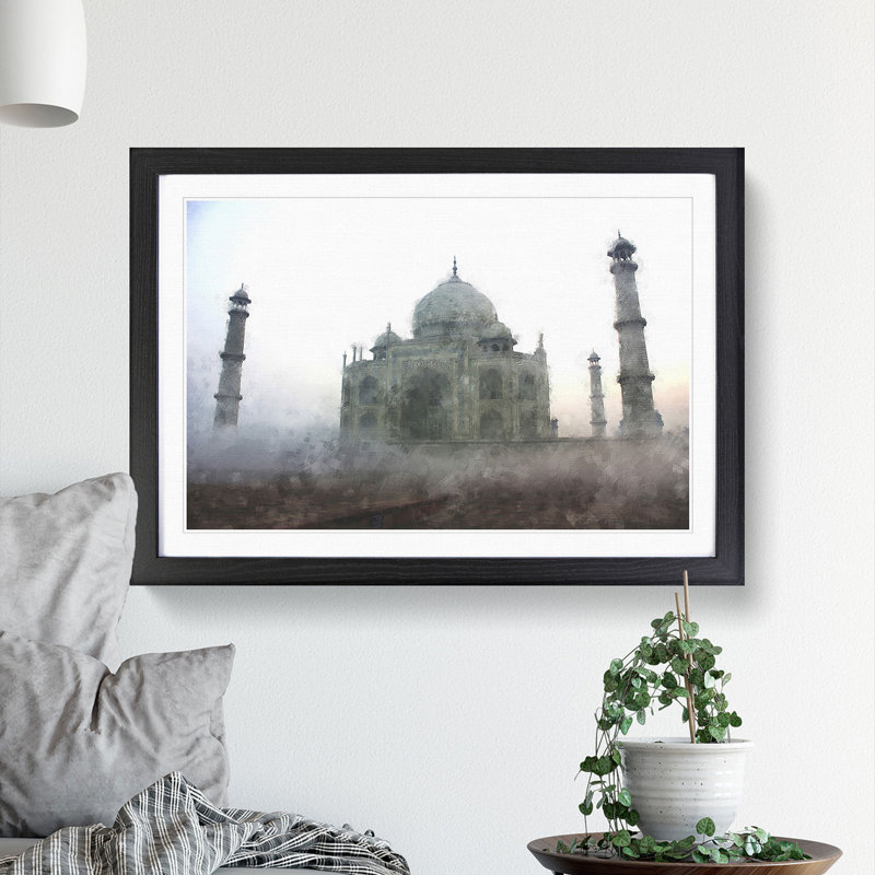 Mist over the Taj Mahal in India - Picture Frame Painting Print, Black Framed, 62cm H x 87cm W x 2cm D
