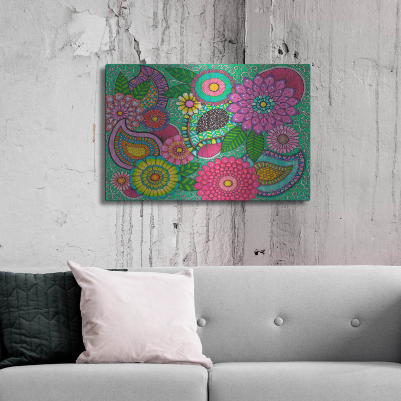 Art mural en métal Red Barrel Studio® «Paisley Garden» par Hello Angel, H 24 po x l 36 po