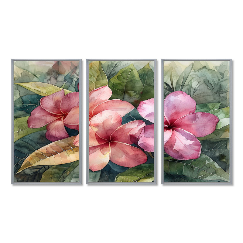 Greilickville - ensemble d'art mural Plumeria, H 28 po x l 36 po x P 1 po, Toile argentée avec cadre flottant