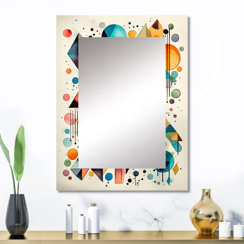 Blue And Orange Geometry Balance I - Geometric Wall Mirror, Blue Decorative Mirror, Printed Metal Art, 32" x 24"