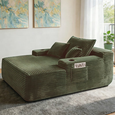 Convertible Chaise Lounge Chair Plush with Wide Armrest and Throw Pillows, Cozy Boneless Sleeper Sofa Bed Armchair, with Cup Holder,for Bedroom, No Assembly Required