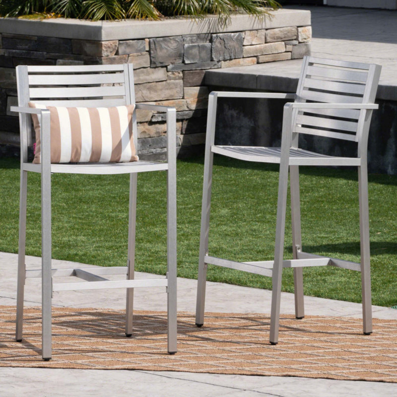 Tabourets d'extérieur avec cadre en aluminium antirouille, ensemble de 2