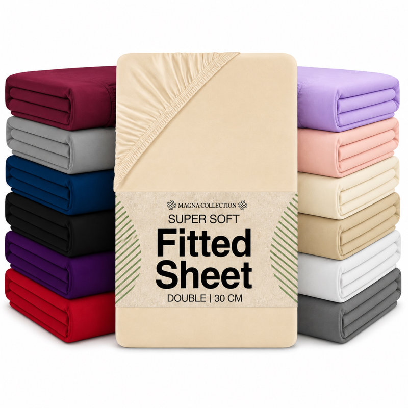 Machine Woven Fitted Sheet, King, Cream