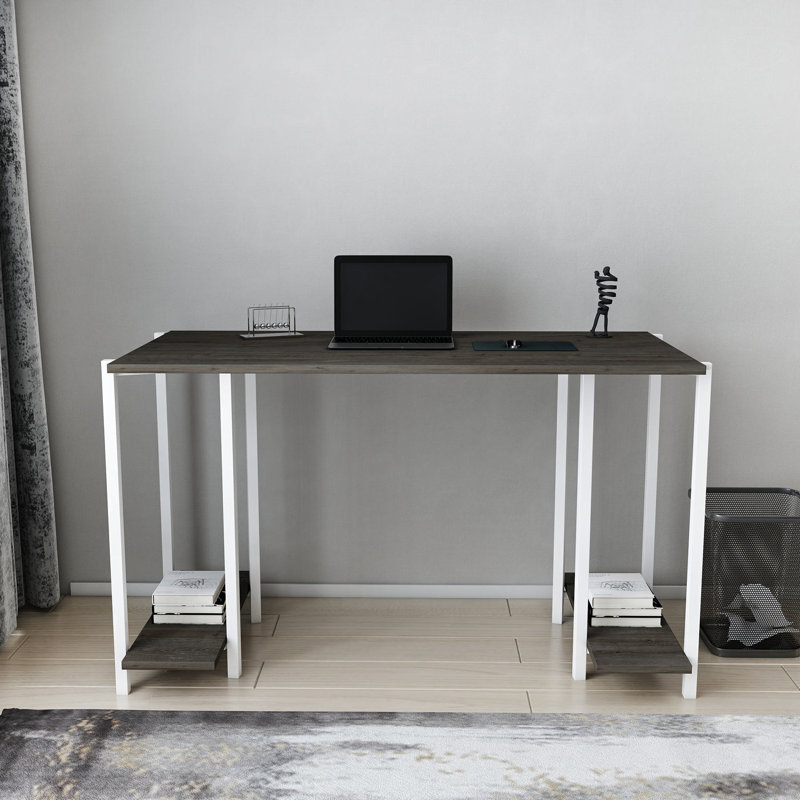 Academy Desk Metal Base Writing Desk, Dark Gray Oak/White